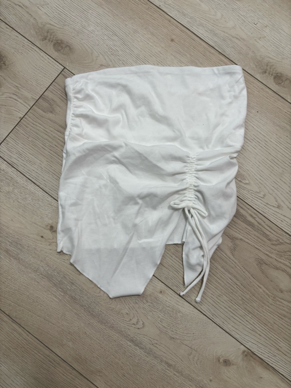 White Ruched Drawstring Tube Top